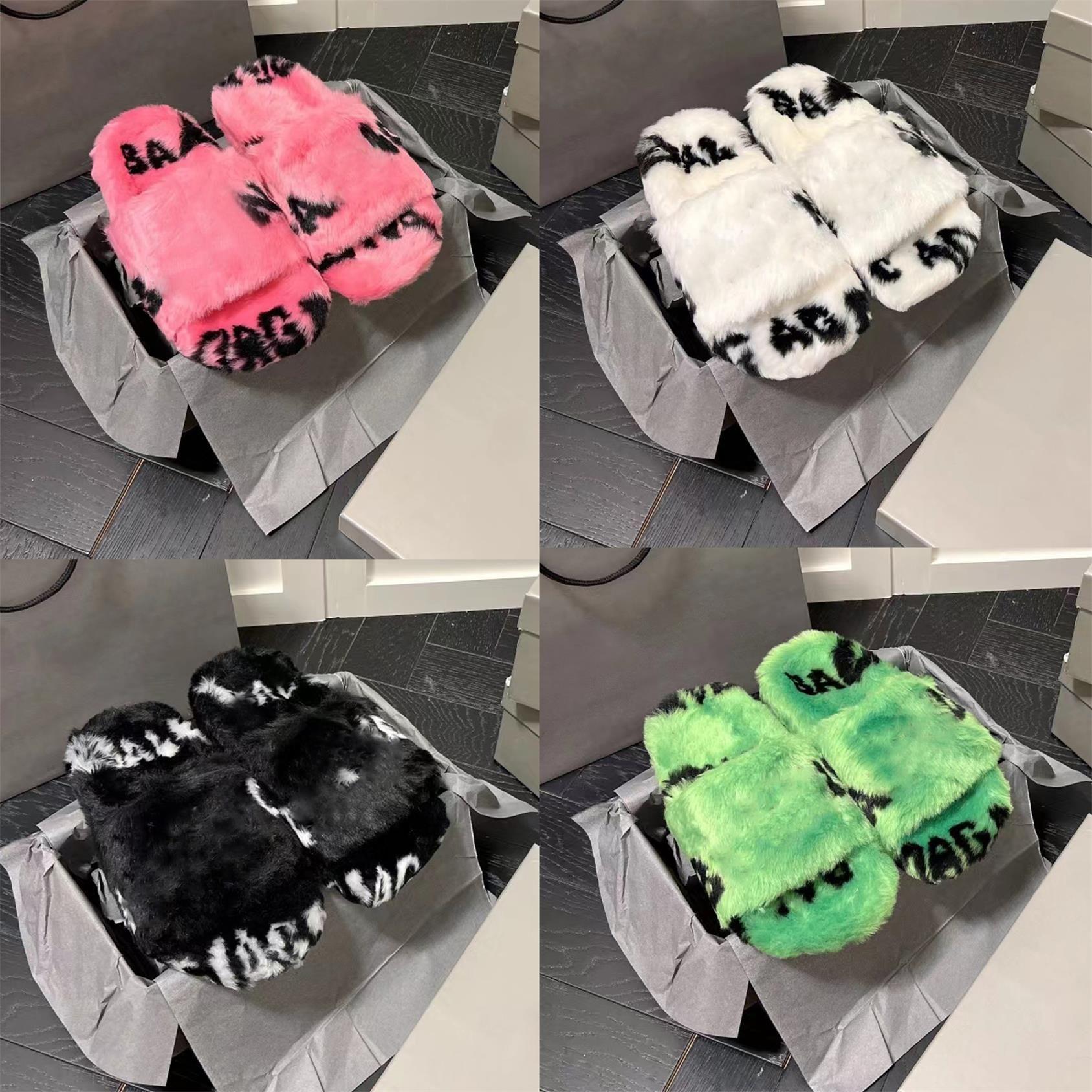 

Balencigas Balencaigaity Designer Furry Sliders Women Fur Slippers Wool Slipper Printed Pattern Winter Indoor Furry Soft Fluffy San, Hz