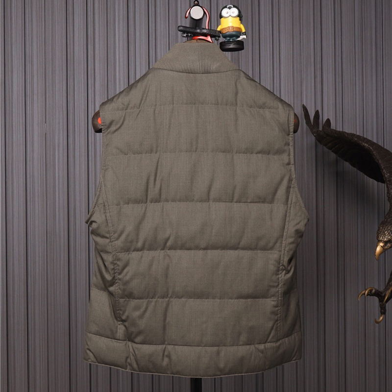 

Mens Vests Brunello Cucinelli Downs Wool Silk White Duck Down Autumn and Winter Jacket with Pocket, Gray