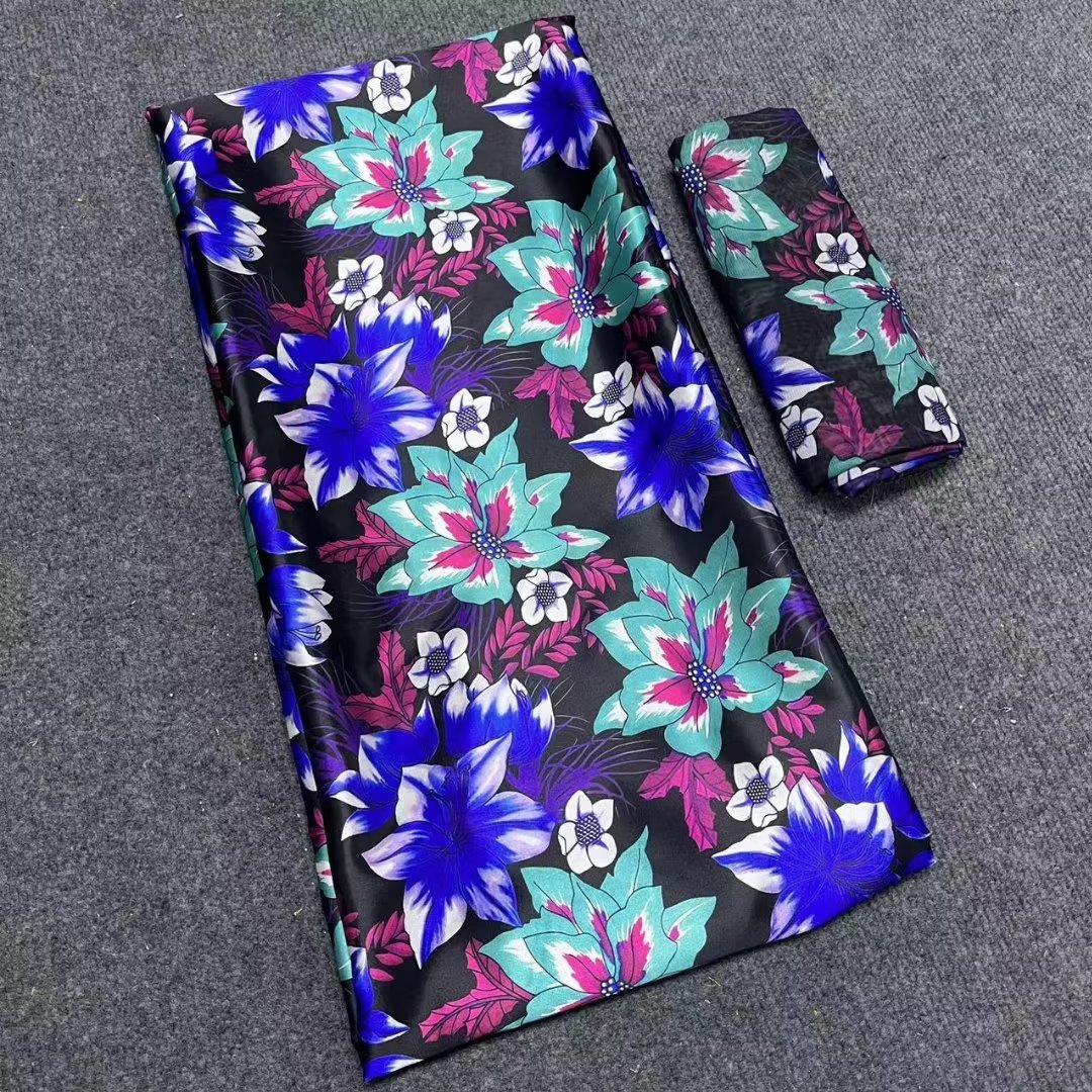 À la mode Multi Couleur Corée Tissu Mousseline De Soie Matériel Imprimé Fleur Africain Doux Satin Dentelle Pour Dressing LS21,4Yards et 2Yards.
