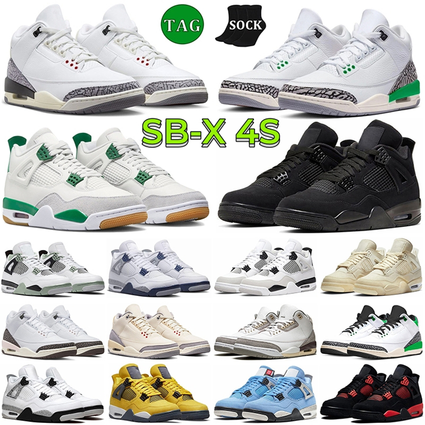 

4 basketball shoes Pine Green jumpman 3 3s Lucky Green White Cement Reimagined 4s Military Black Cat Red Cement Thunder Photon Dust Mens Trainers Outdoor Sneakers, 17