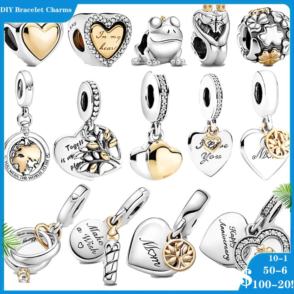 

925 siver beads charms for pandora charm bracelets designer for women circular Golden Heart-Shaped Birthday Candle