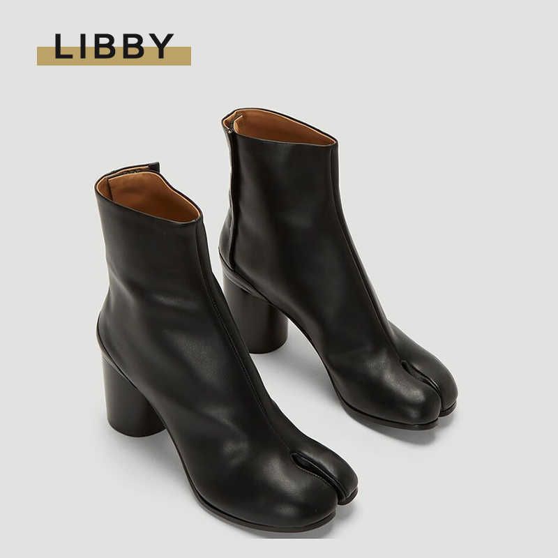 

Boots 2022 Brand Design Tabi Split Toe Chunky High Heel Women LeaTHer ZAPatos r Fashion Autumn Shoes Botas L221104, White