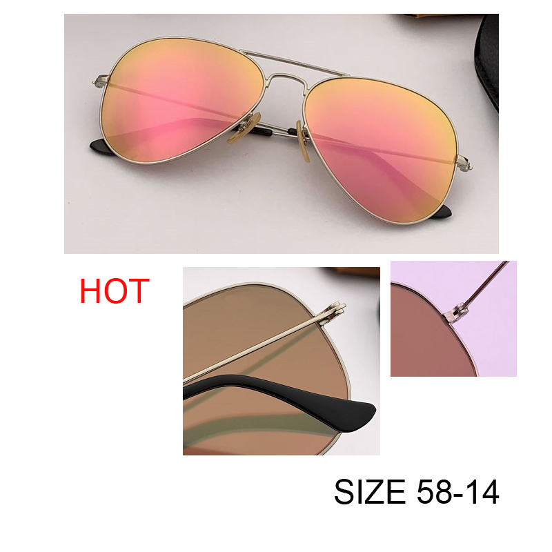 

top quality Aviation Sunglass Women Brand Designer Pilot mirror lens Sunglasses flash sun glasses Female Men 55 58 62 size reflective gafas with retail box bar code