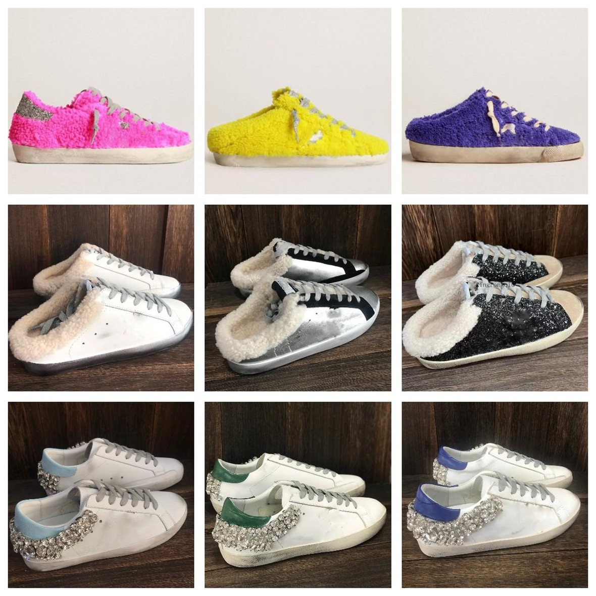 

shearling 2023 goldens gooseitys Luxury Shoes superstar slip-on sandals Woman casual Classic Italy brand Trainers Sequin Sneakers, Star18 plush star