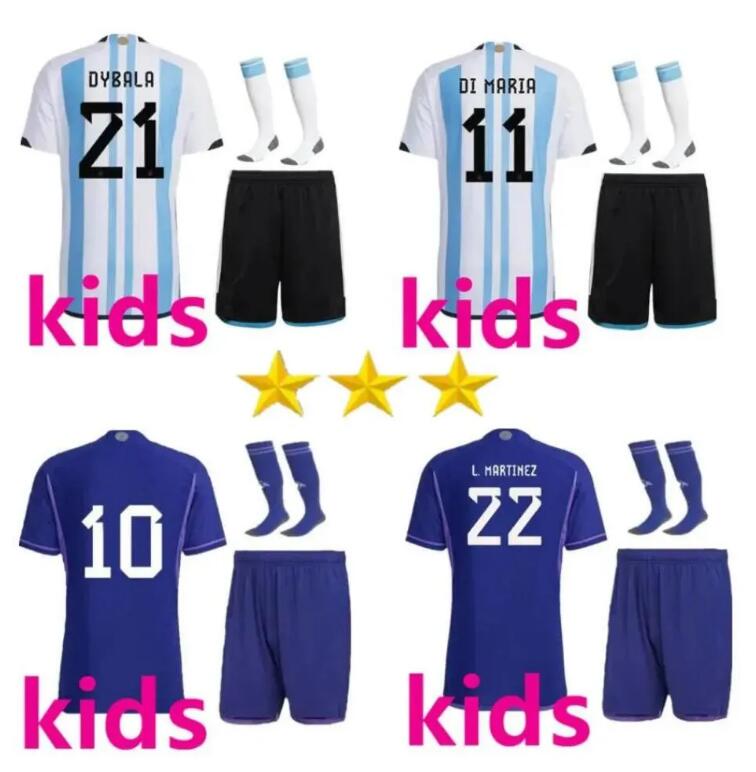 

kids 2022 2023 football kits Tracksuits Argentinas soccer Jerseys 22 23 J.ALVAREZ DE PAUL DYBALA DI MARIA KUN MARTINEZ MARADONA Kids footbal kit, White