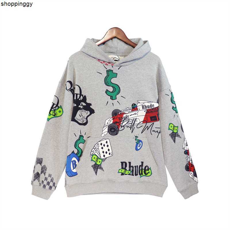 

Hoodies Sweatshirts Rhude Doodle Hand Painted Graffiti High Street and Women, Black