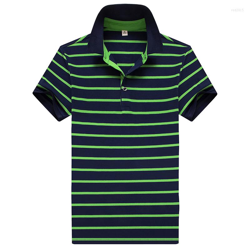 

Men's Polos Men's Lapel Short Sleeve Cotton Polo Shirt Business Casual Loose-fit Striped 2023 All-match T-shirt Tops, Blue
