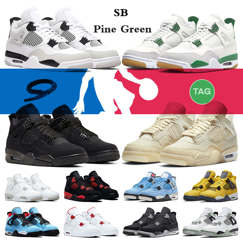 

Men Basketball Shoes 4 SB Pine Green Military Black Cat Jumpman 4s Mens Sneakers Cactus Jack Bred Outdoor Women Trainers Size 5.5-13