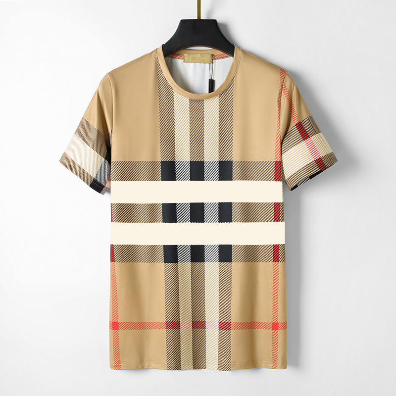 

Fashion Designer Men's Tee shirts beige plaid stripe brand Fashion casual pure cotton anti-wrinkle slim letter chain print couple size 3xl