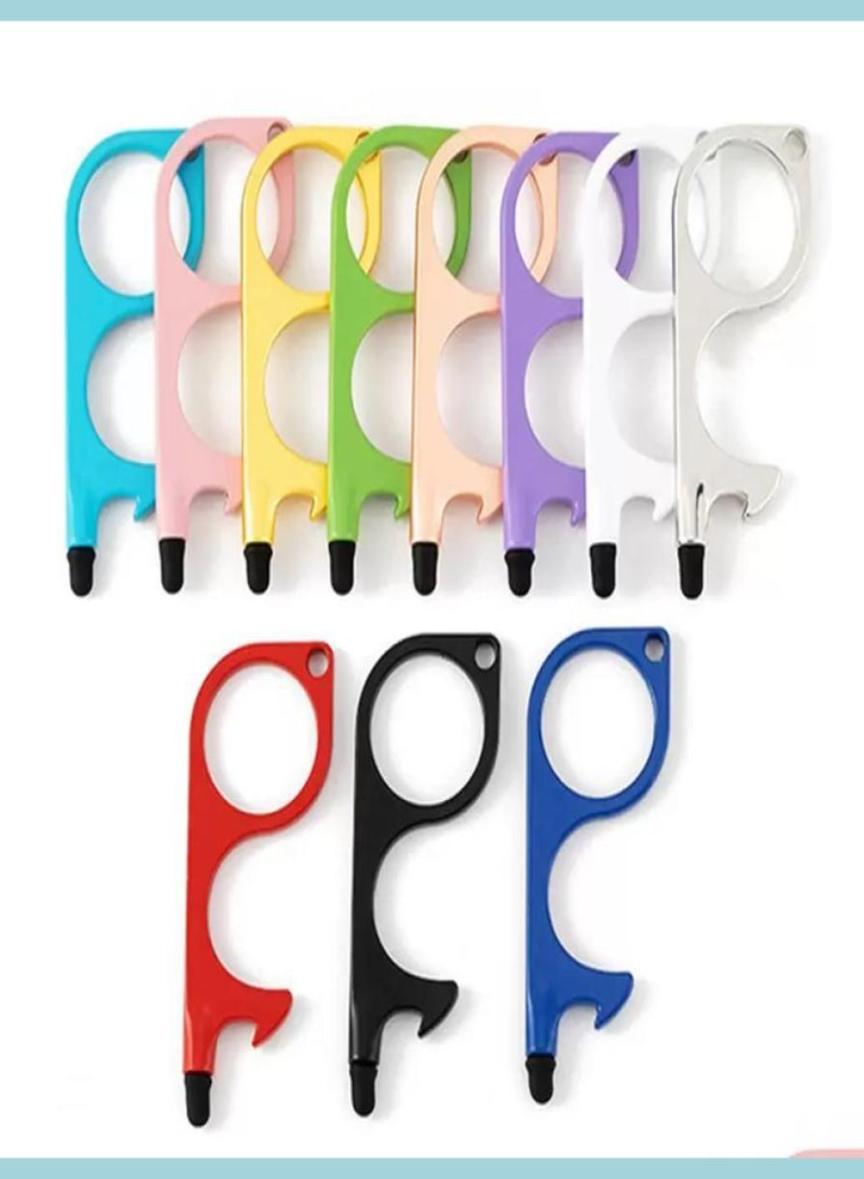 

Pins Brooches Metal Safety Touchless Door Opener Press Elevator Tool Stylus Key Hook Portable Bottle Openers Hands Tools Keychain 2526927