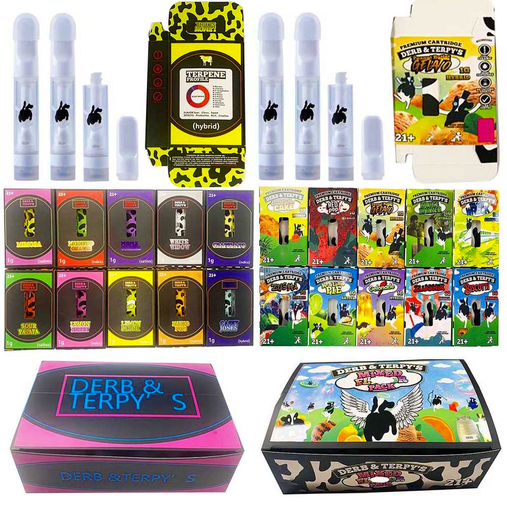 

Empty DERB &TERPYS Vape Cartridges 1.0ml Empty Full Ceramic Atomizers Carts 510 Thread Ceramic Coil Thick Oil E Cigarettes Cart with Packaging