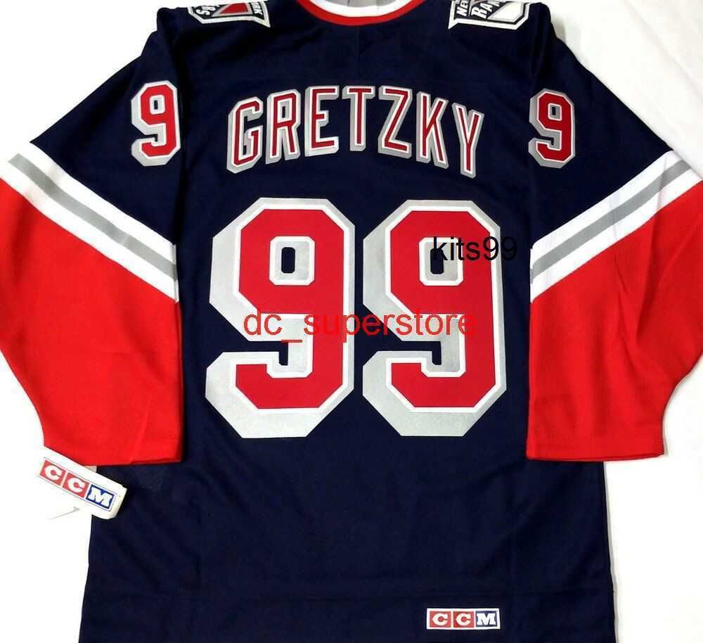 

CUSTOM custom VINTAGE WAYNE GRETZKY NY RANGERS LIBERTY CCM HOCKEY JERSEY Stitch add any number name MEN KID HOCKEY JERSEYS XS-5XL, Blue