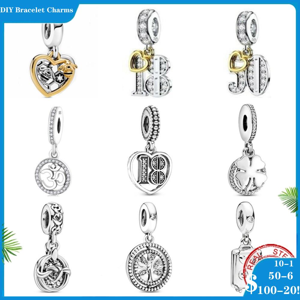 

925 siver beads charms for pandora charm bracelets designer for women diy Pendants charm Two-color heart digital Pendant