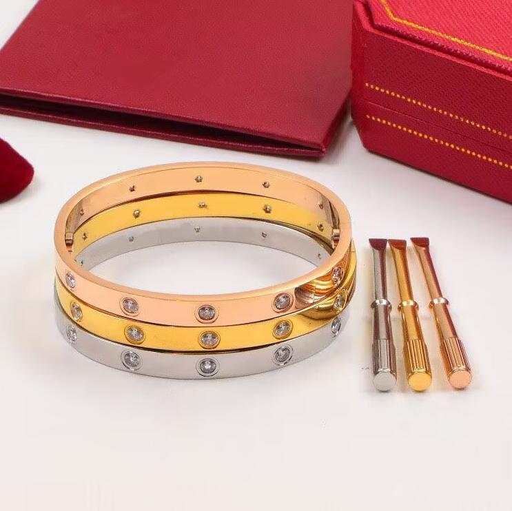 

Carti LOVE Bracelets Mens Bangle Designer Bracelet For Women 10 Diamonds Luxury Jewelry Titanium Steel Gold-Plated Never Fade Not Allergic Gold/Silver/Rose bag