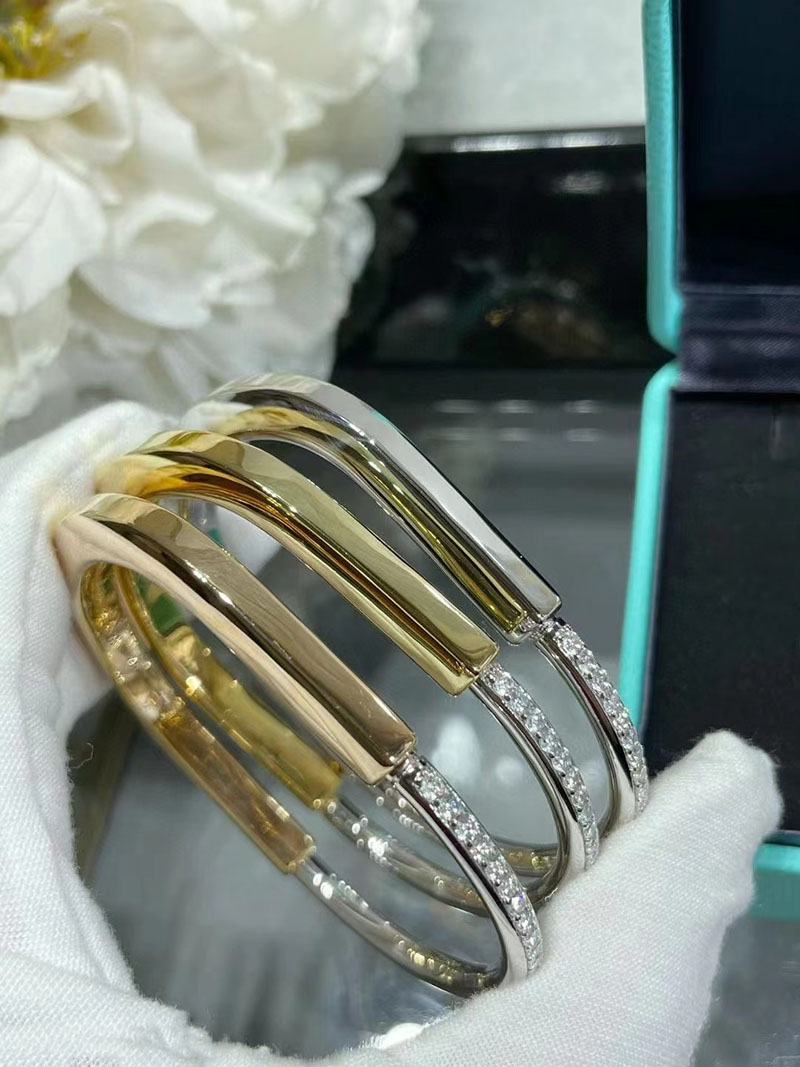 

luxury t brand lock designer charm bangle bracelets for women with shining diamond silver gold rose colors crystal bangles bracelet jewelry