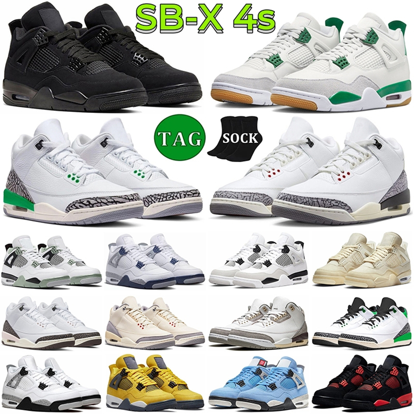

4 Retro basketball shoes Pine Green jumpman 3 3s Lucky Green White Cement Reimagined 4s Military Black Cat Sail Red Cement Thunder Mens Trainers Outdoor Sneakers, 26