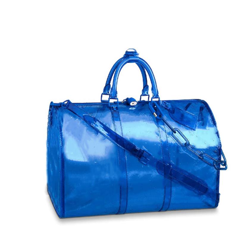 

2019 New pattern Classic Luxury Laser Flash PVC Designer Handbags keepall 50cm Transparent Duffle Bag Brilliant Colour Luggage Tra276g, Red