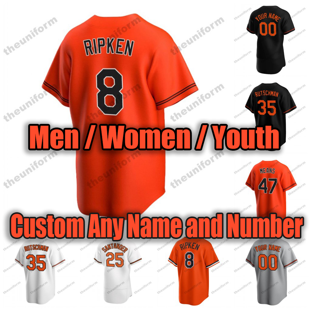 

Custom Men Baseball Jerseys 35 Adley Rutschman 47 John Means 55 Dillon Tate 25 Anthony Santander 19 Chris Davis 8 Cal Ripken Jr Women Youth Jersey, Women 2