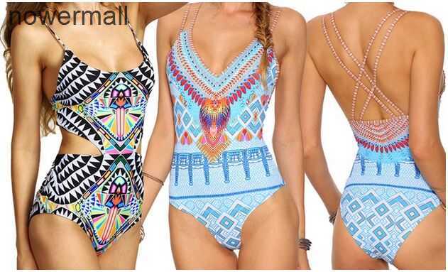 

Sexy Women Aztec One Piece Swimsuit Totem Pattern Backless Bikini Triangle Push Up Print Swimwear Bathing Suit Free Shipping, Color1
