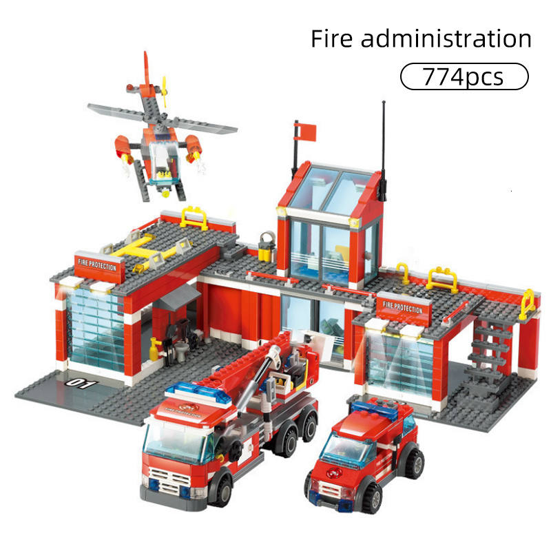 

Blocks City Fire Station Model Building Car Helicopter Construction Firefighter Man Truck Enlighten Bricks Toys For Children Kid 230325