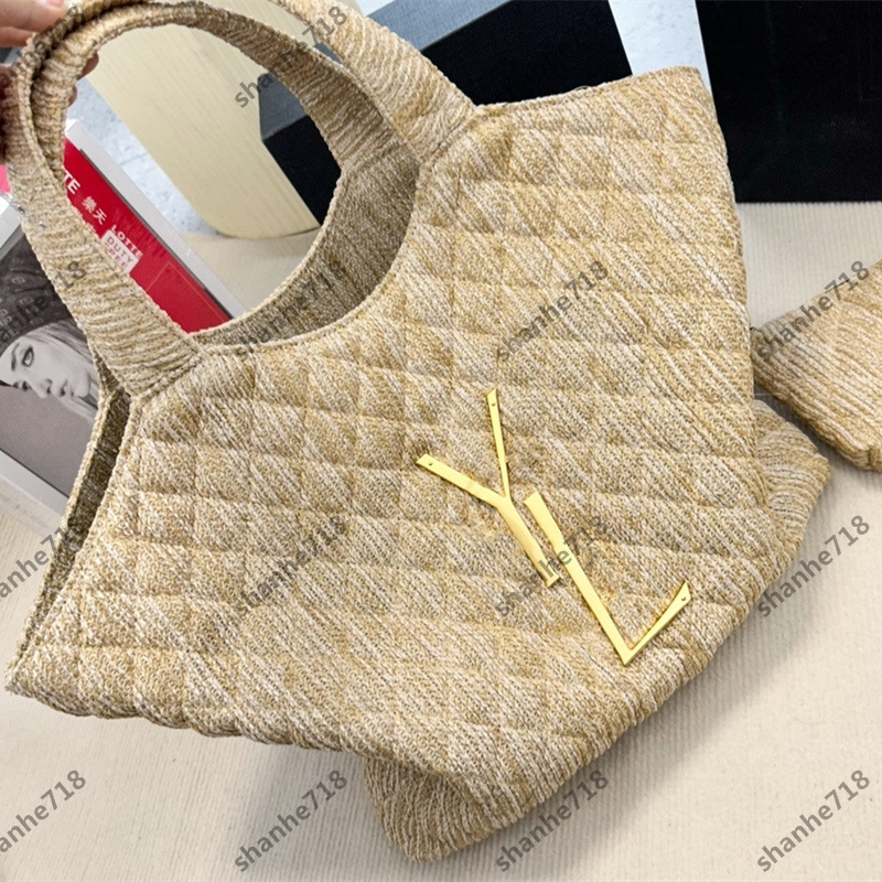 

7A Quality ICare Maxi Straw Plaited Shopping Bag with Coin Purse YSLs Women Shoulder Crossbody Bags Rive Gauche Totes Designer Handbags Luxury Lady Purses Wallets, Add box + dust bag