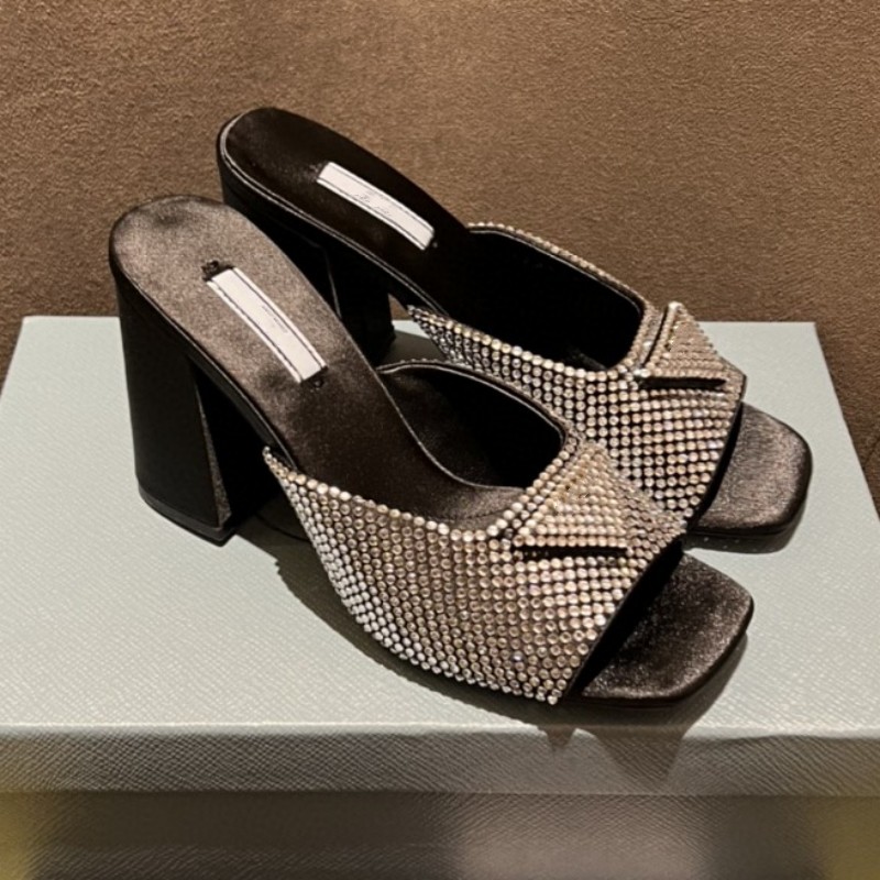 

Summer new ladies sandals fashion crystal decorative triangle single-line holiday high heels 9cm ladies slippers casual soft leather dating non-slip outsole women's, As pic