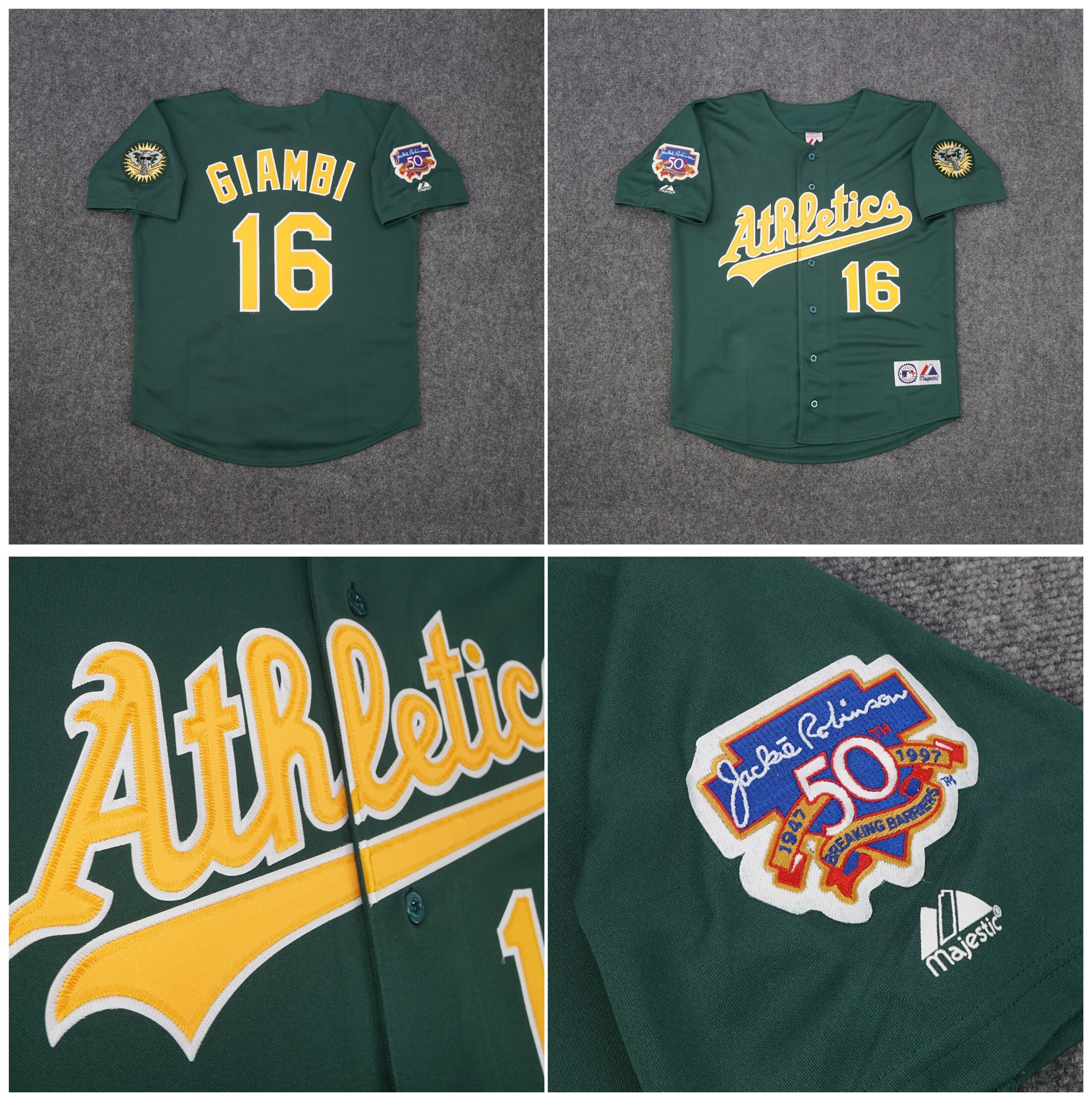

Athletics Jason Giambi Baseball Jersey Oakland A's 1997 Jackie 50th Patch Alternate Green Size S-4XL, As pic