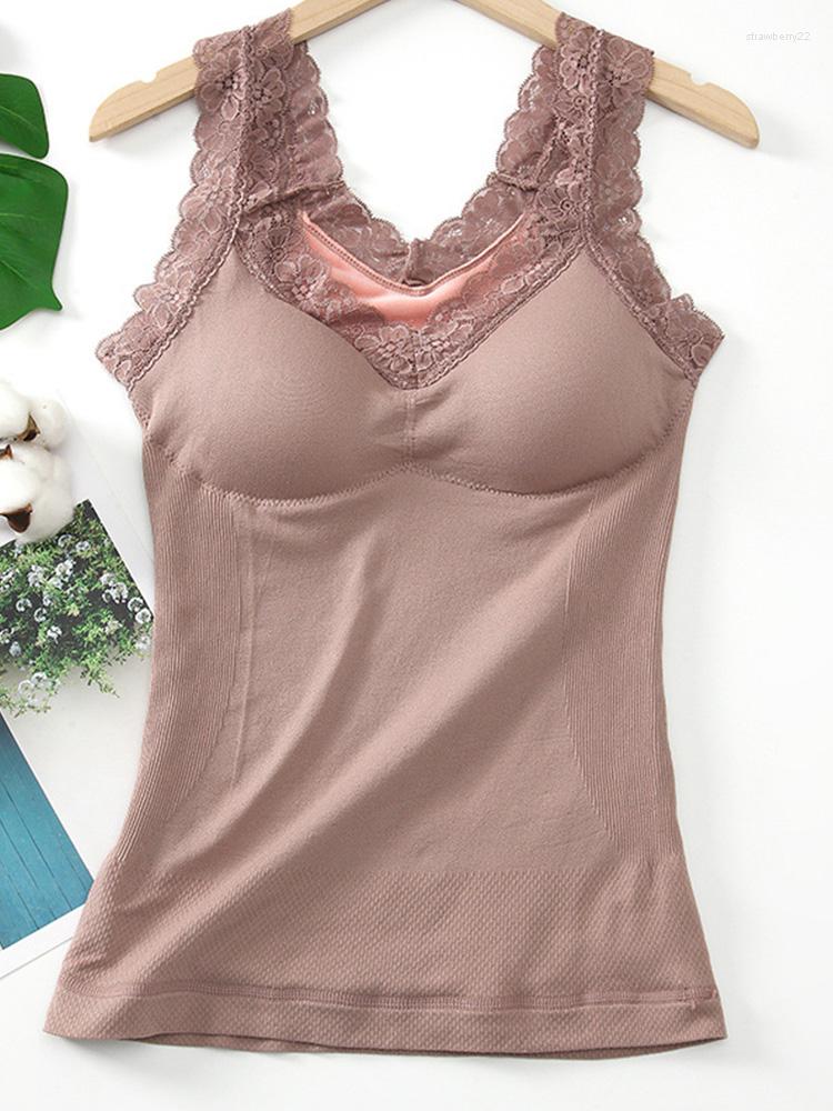 

Camisoles & Tanks Top Sexy Lace Long Camisole Push Up Warm Bralette Wireless Padded Tank Women, Black