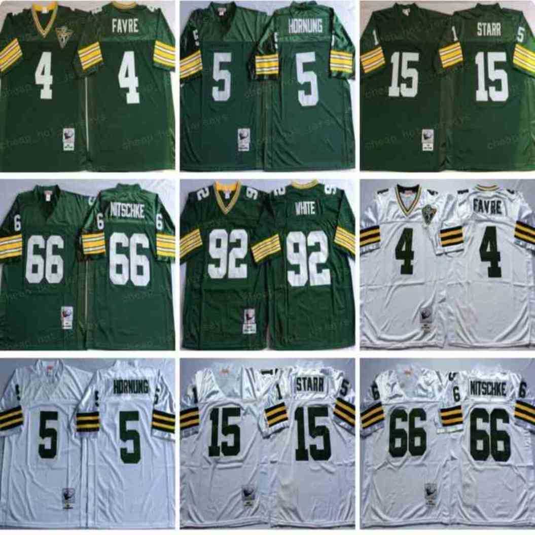 

NCAA Football 92 Reggie White 4 Brett Favre 15 Bart Starr Jerseys 66 Ray Nitschke 5 Paul Hornung 89 James Jones Green Vintage, Men