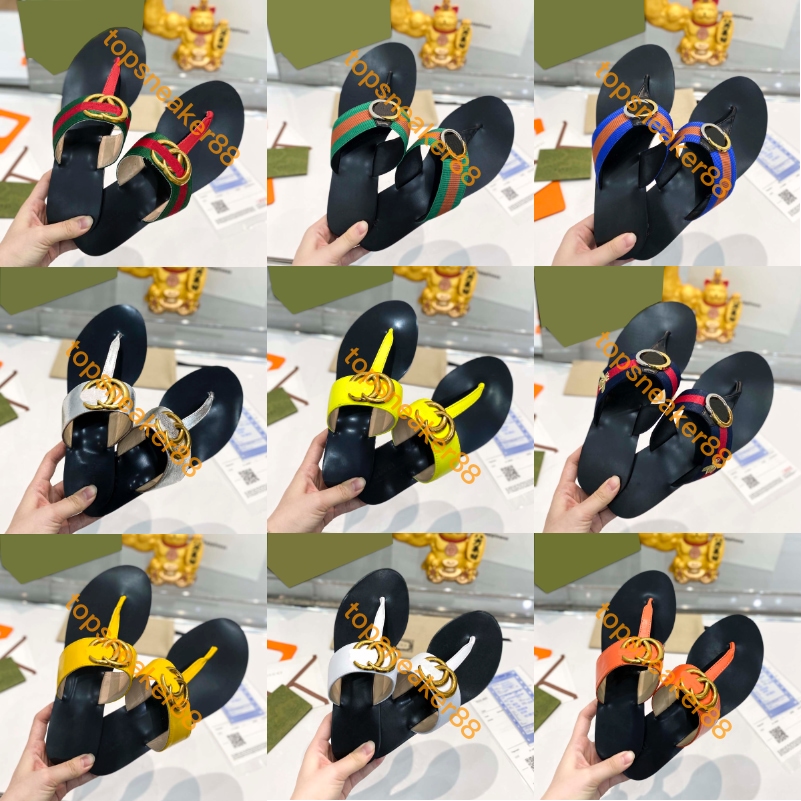 

Luxury Women Sandals Double Web Thong Sandal Designer Women Flip Flops Fashion Beach slippers Size 35-42