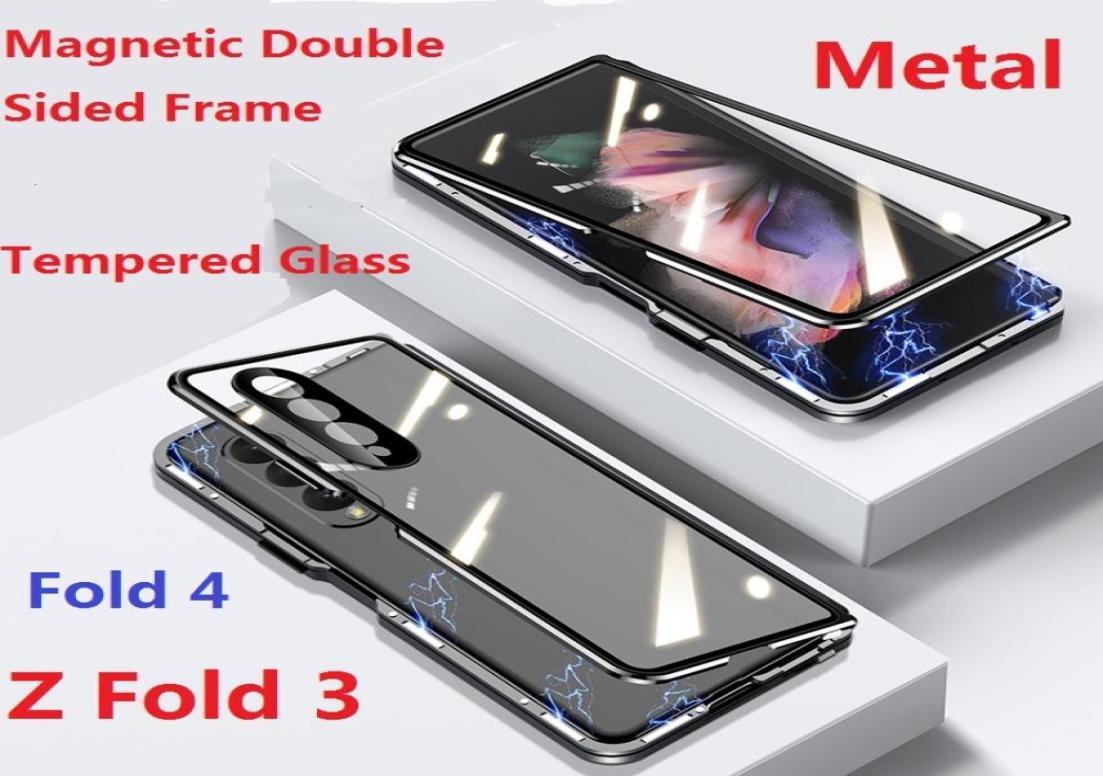 

Metal Privacy Cases For Samsung Galaxy Z Fold 4 2 Fold 3 Case Glass Film Screen Protector Magnetic Double Sided Anti Peeping Cover4548570, Black