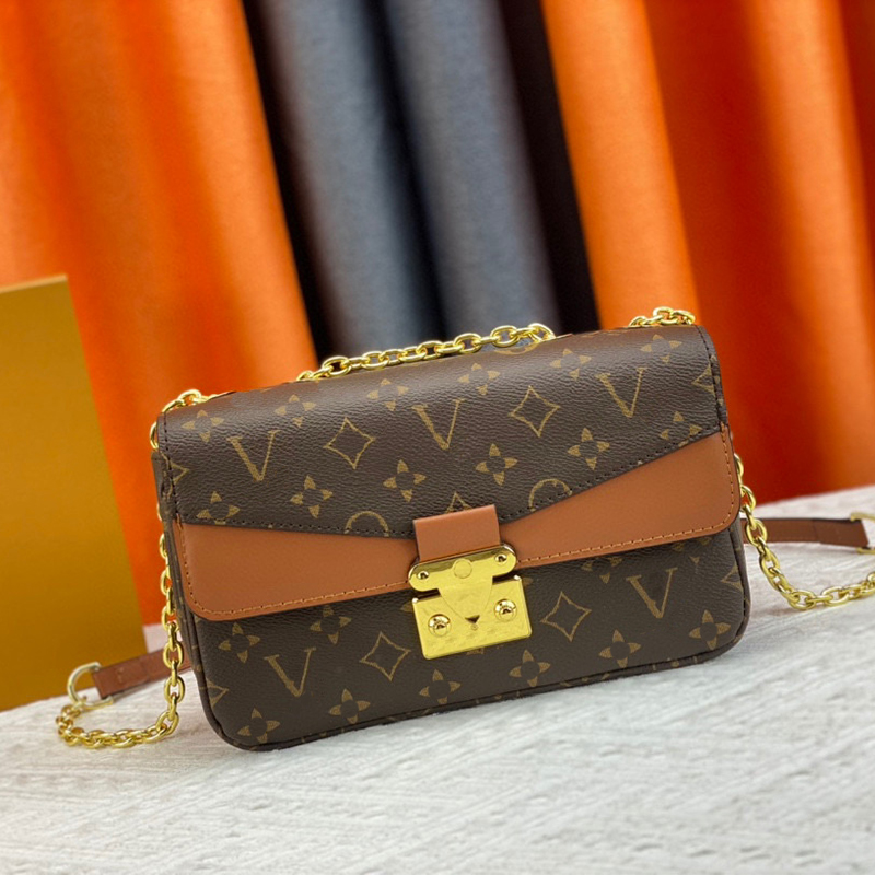 

Luxury Designer Bag Chain Women's Crossbody Bag leather Alphabet Purse Fashion Metal Clamshell One Shoulder Messenger Bag 25 CM Brown wallet Ladies shopping handbag, Black