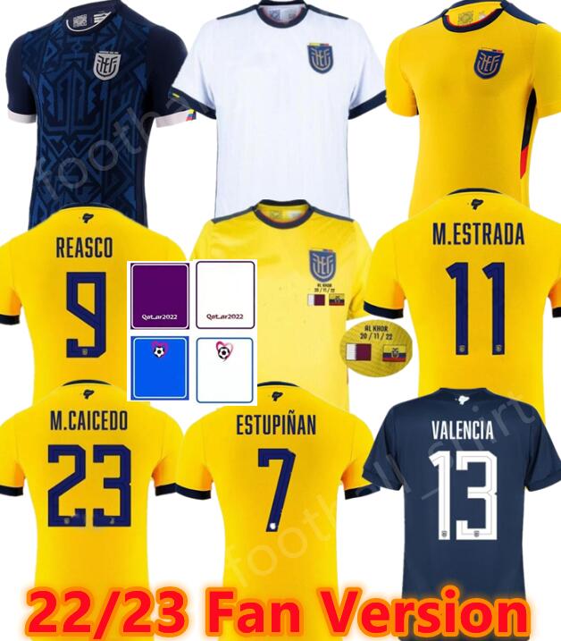 

Ecuador 2022 soccer jerseys E.VALENCIA ESTUPINAN CAICEDO CENTRAL FRANCO IBARRA GRUEZO adult mens football shirts kids kit 22 23 uniforms home away third yellow blue