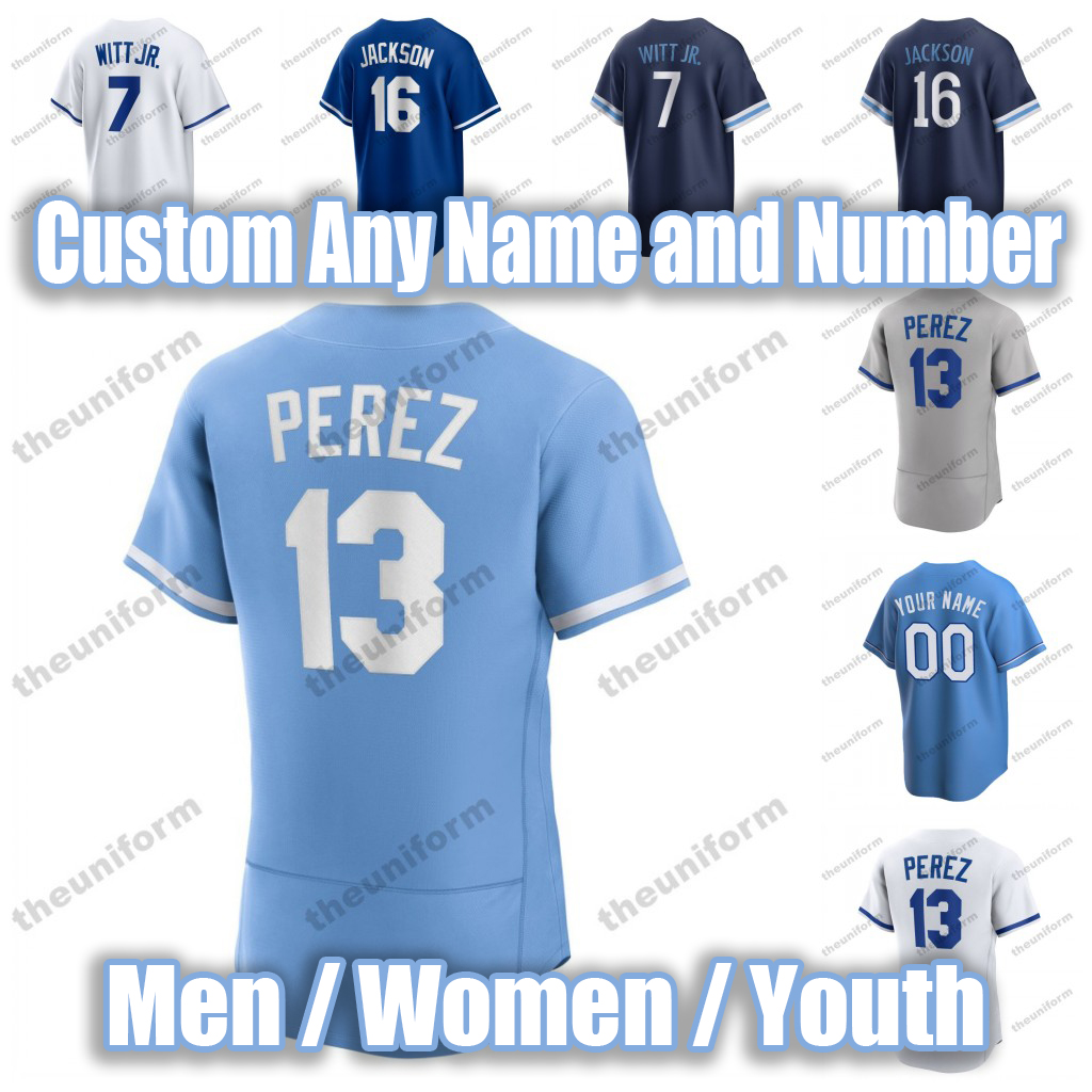 

Custom Men Baseball Jerseys Kansas 49 Jonathan Heasley 13 Salvador Perez 16 Andrew Benintendi 7 Bobby Witt Jr 15 Patrick Mahomes Women Youth Baseball Jersey, Youth 1