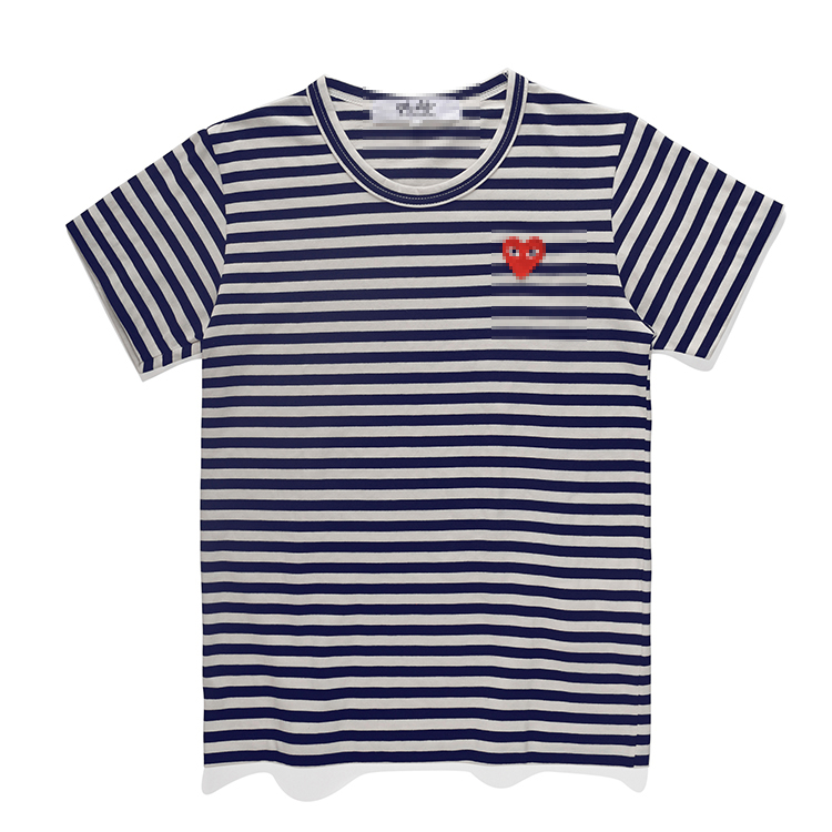 

Designer TEE Men's T-shirts CDG Com Des Garcons PLAY Red Heart Short Sleeve T-shirt Striped Blue/White Size XL, 12
