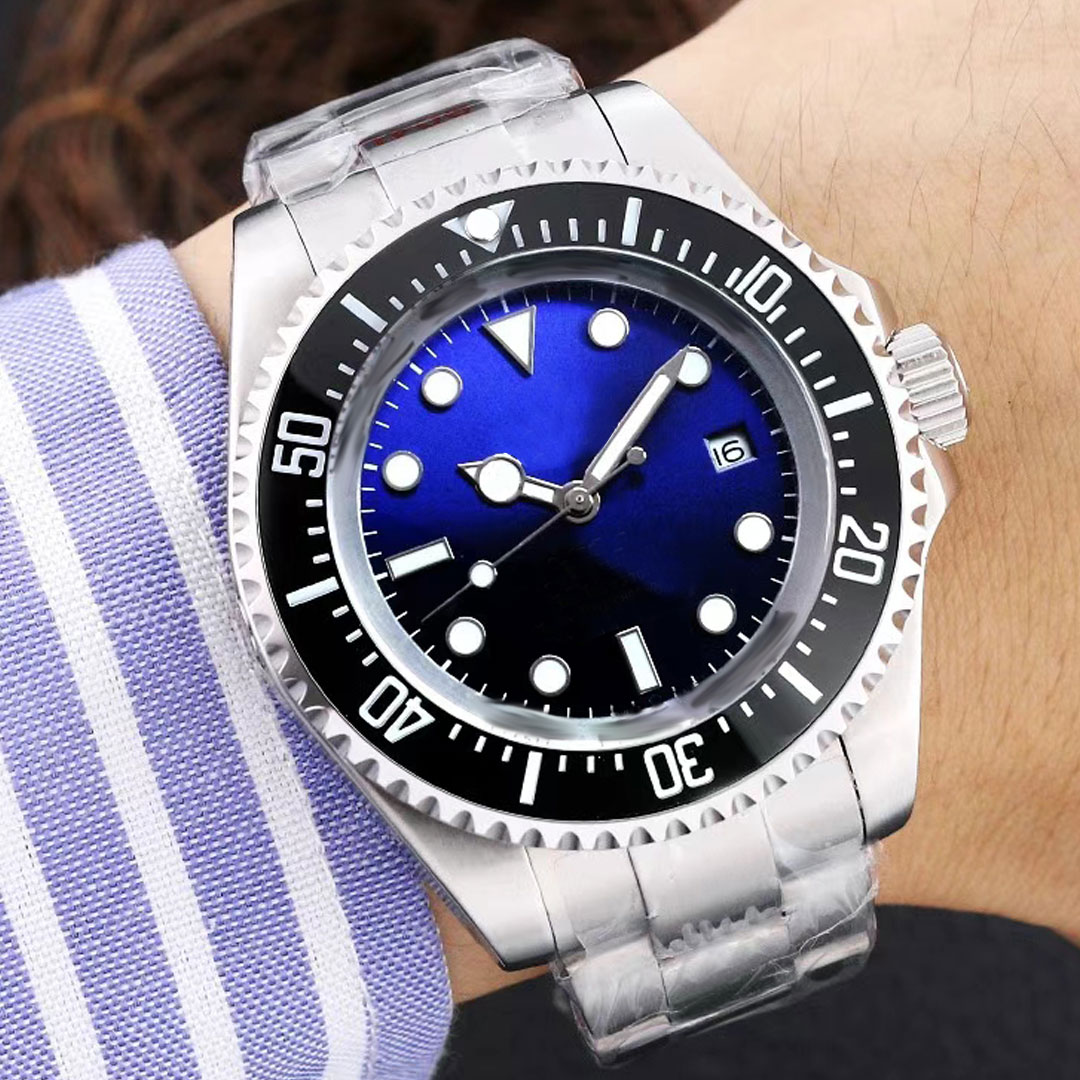 

Designer Mens Watch 44mm Automatic Mechanical Movement Watch All Stainless Steel Sliding Button Black Ceramic Dial Gift Business Watch montre de luxe