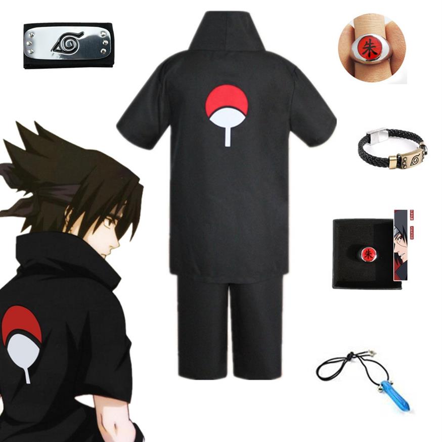 

Halloween Unisex Japan Anime Naruto Black Uchiha Sasuke Cosplay Party Costume Short Sleeve Shirt Shorts Headband Full Set219g