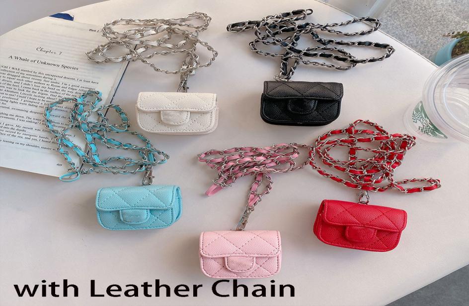 

Luxury Designer Protective case for Airpods Pro 3 2 1 Leather Airpods Cover with Hook Keychain Necklace Chain8514971, Red with leather chain