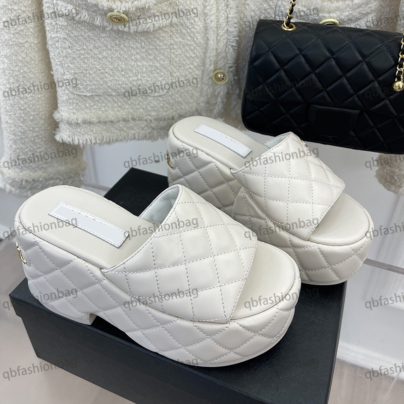 

Womens Platform Sandals Classic Designer Women Slippers Leather High Heels Beach Shoes Hardware Alphabet Flip Flops Banquet Party Summer Mule Ballet Shoes, Box