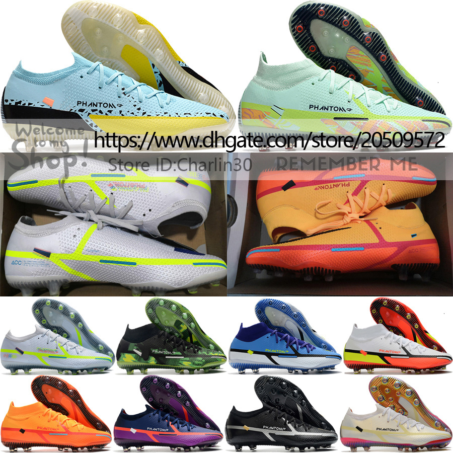 

Send With Bag Quality Soccer Football Boots Phantom GT2 Elite AG ACC Neymars JR Shoes For Mens Outdoor Blue Green Silver Orange White Black Purple Camo Football Cleats, High 7
