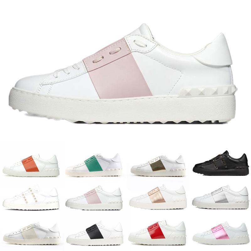

With Box Valentinoes Valentinoity Classic Men Women White Black Leather Casual Shoes Pink Red Mens Breathable Open Low sports Sneakers O Rmp, Clear