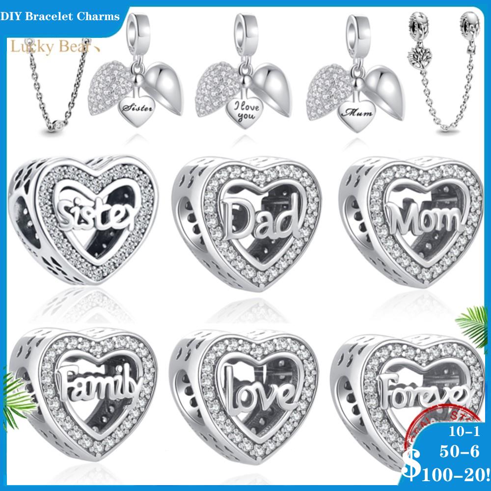 

925 siver beads charms for pandora charm bracelets designer for women Sister Mum Dad I Love You Family Forever