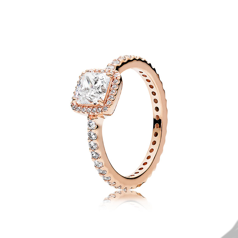 

18K Rose Gold Square Sparkle Halo Ring for Pandora 925 Sterling Silver Wedding designer Jewelry For Women Girlfriend Gift Love Rings with Original Box Set