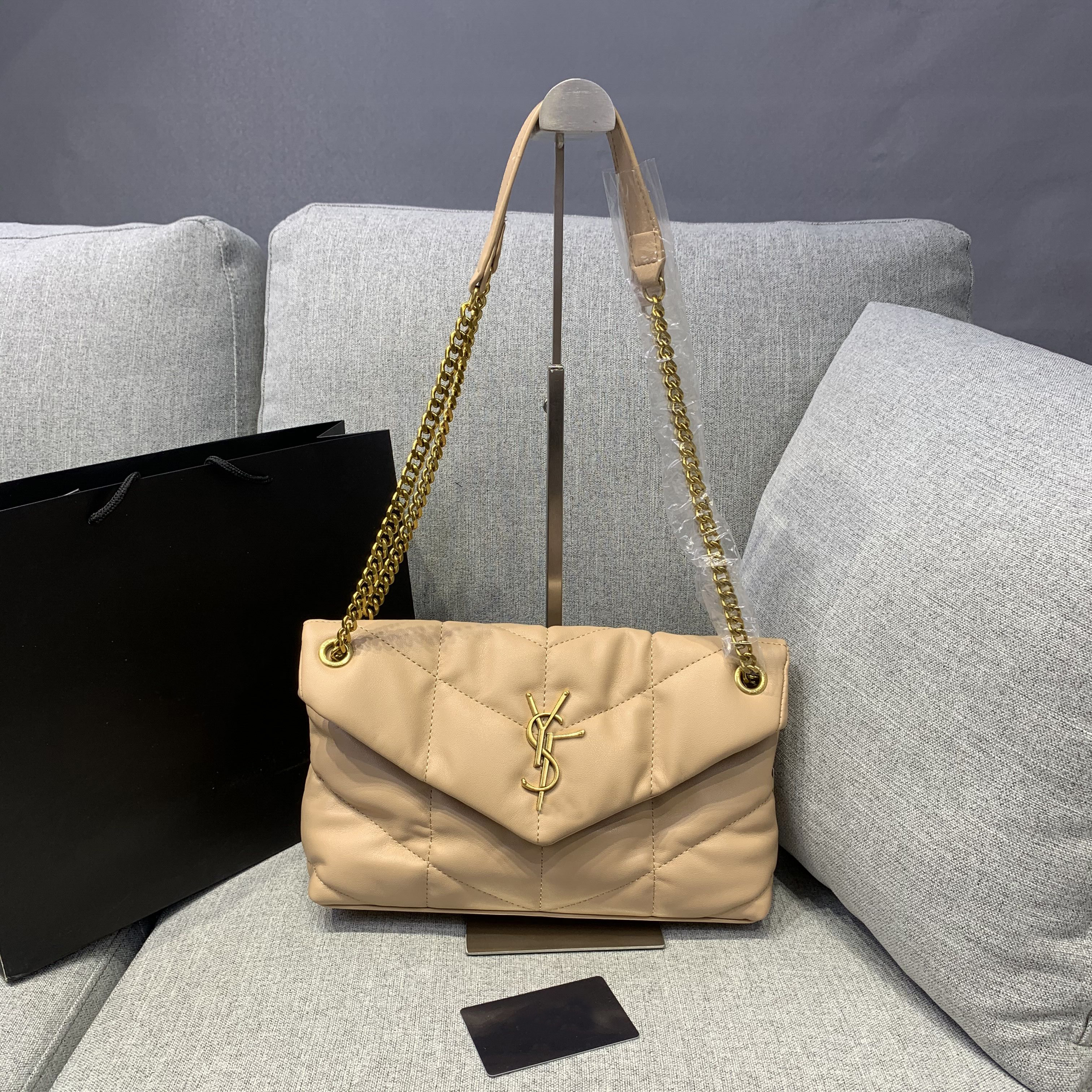 

2023 Luxury Handbag Shoulder YSLs Bag Brand LOULOU Y-Shaped Designer Seam Leather Ladies Metal Chain Clamshell Messenger Chain YSLity Bags, Black;gold chain