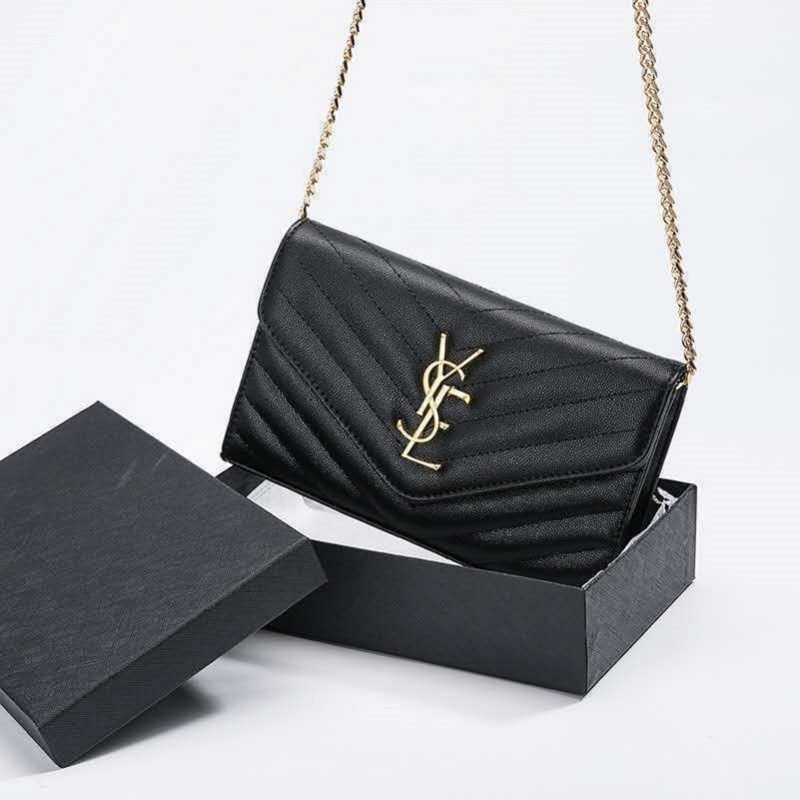 

2022 Women Bag Handbag Flap Silver Chain Shoulder Bags Luxury Designers Tote Lady Clutch Messenger Evening Crossbody Purse Sainte Laurent Original Box M7324Y, 1 black gold