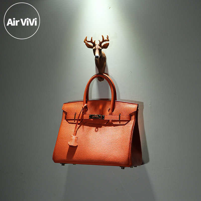 

Genuine Leather Birkin Herms Bags Spring and summer 2023 new top leather women's bag orange shoulder fashion trend, Vigorous orange 30cm - with shoulder str