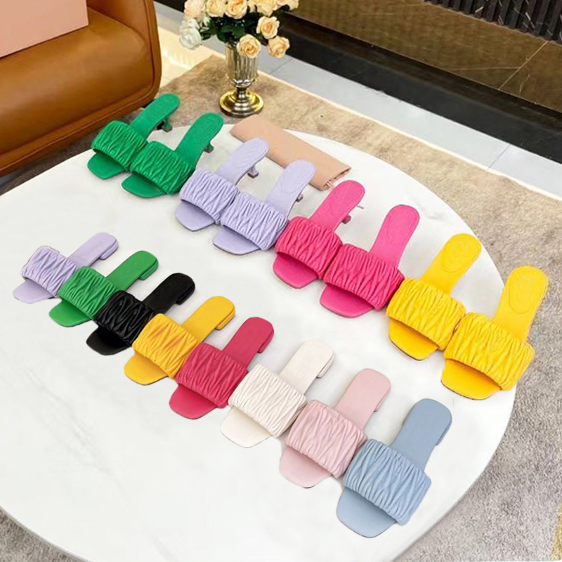 

beach slippers designer shoes women heels Fashion summer Cartoon slipper 100% leather Slides woman SHoes Lazy Sandals letters flat shoe Large size 34-41-42 With box, Purple[flat ]