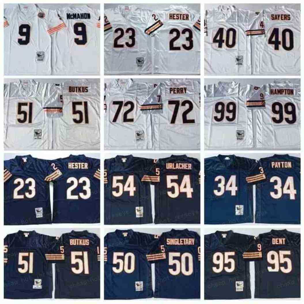 

NCAA Football 34 Walter Payton Jersey 99 Dan Hampton 51 Bukus 54 Brian Urlacher 95 Richard Dent 72 William Perry White Man Vintage Navy, Blue