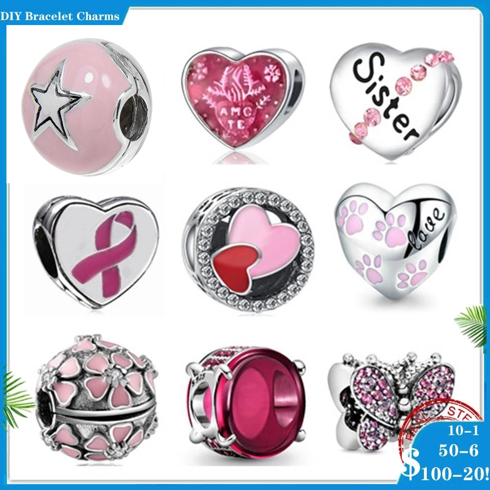 

925 siver beads charms for pandora charm bracelets designer for women pink love petal butterfly heart zirconia