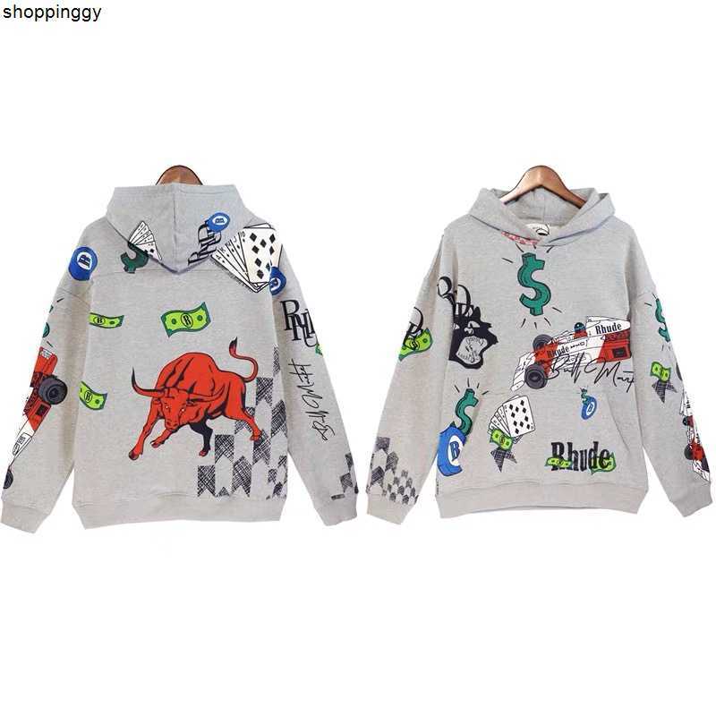 

Hoodies Sweatshirts Rhude Graffiti Racing Car Gray Fashion Pullover, 11